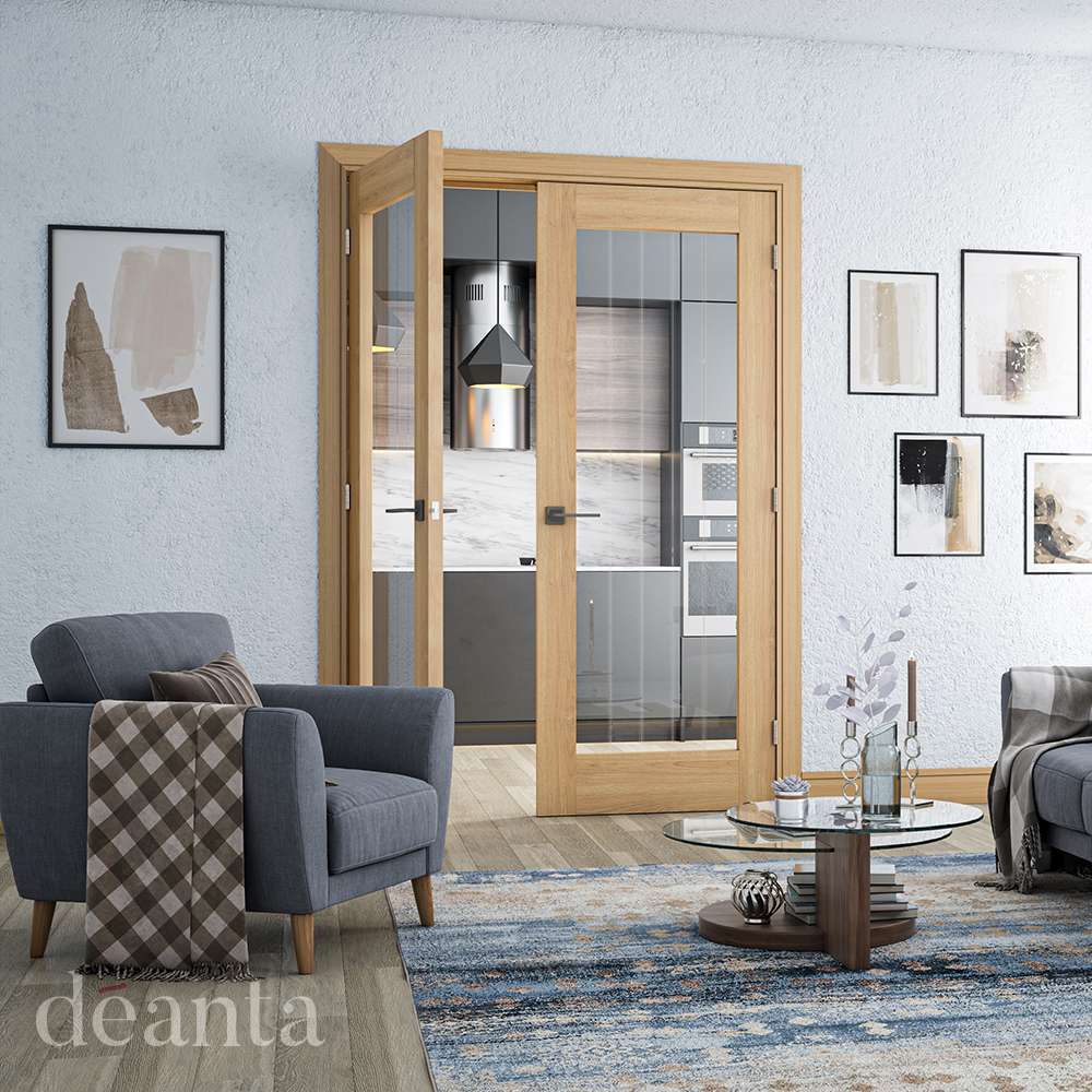 Ely Unfinished Oak Glazed (1L Full) Internal Door - Deanta Doors - Image 2
