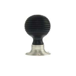 Old English Whitby Ebony Wood Reeded Mortice Knob on 60mm Face Fix Rose - Satin Nickel