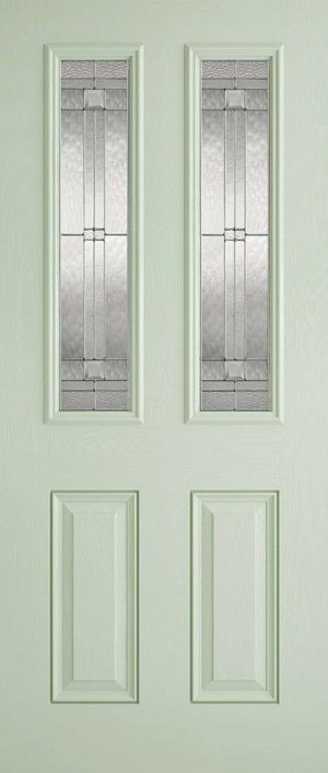 Malton 2L Glazed External Pre-Finished Light Green Front Face With White Inside Face and Edges Door - LPD Doors